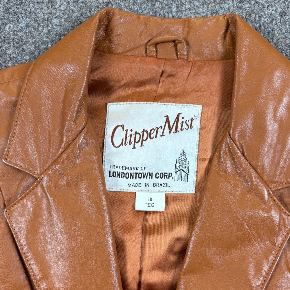 VTG Clipper Mist Genuine Leather Blazer Jacket Women’s L Tan Rust Retro 70s 80s - Picture 3 of 15